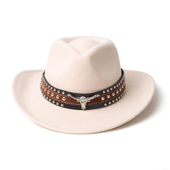 1546 Classic Western Felt Cowboy Cowgirl Hat For Women Men Wide Brim Belt